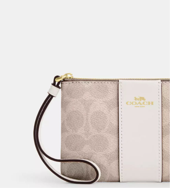 NWT Coach Corner Zip Wristlet Wallet In Signature Canvas & Leather