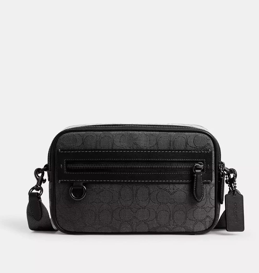 NWT Coach Medium Theo Camera Crossbody Bag In Signature Jacquard & Leather in Black