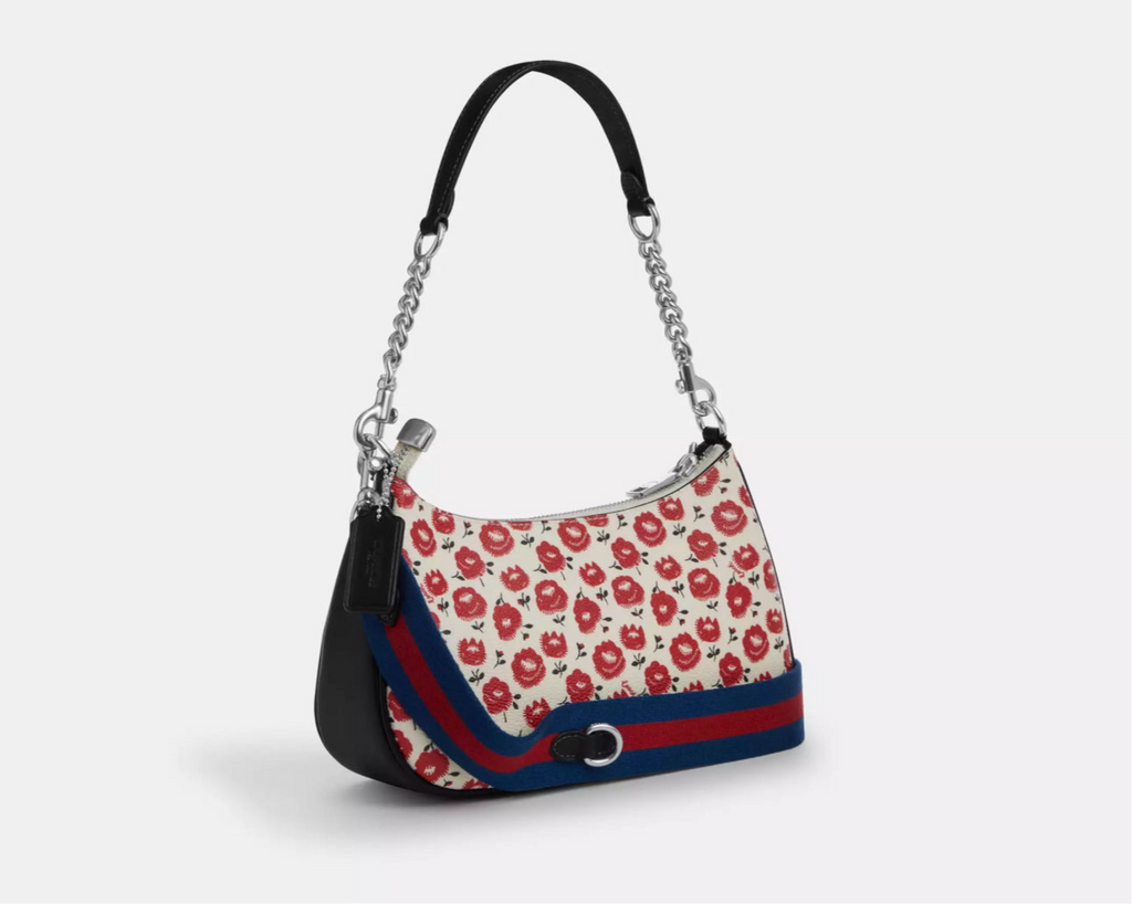 NWT Coach Teri Shoulder Bag With Floral Print In Silver/Chalk/Black Multi