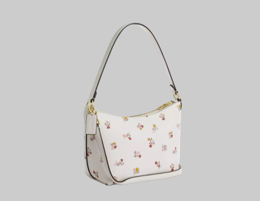 NWT Coach Zip Top Shoulder Bag with Floral print In Gold/Chalk Multi