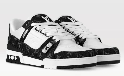 Louis Vuitton LV Trainer Sneakers Black White Monogram Leather Denim