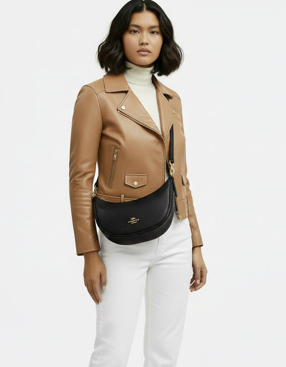 Coach Aria Shoulder/Crossbody Leather Bag In Gold/Black