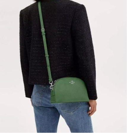 NWT Coach Leather Medium Madi Crossbody Bag In Silver/Soft Green