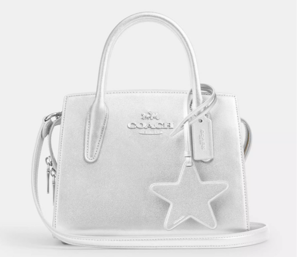 NWT Coach Medium Andrea Carryall Leather Handbag Crossbody In Silver