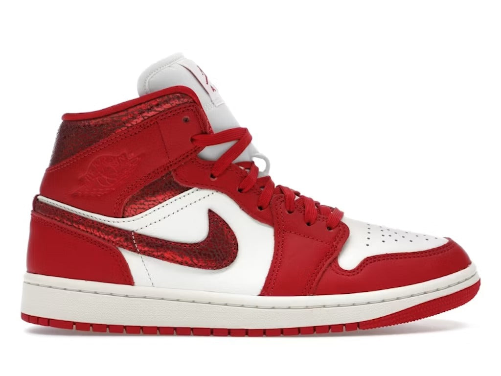 Air Jordan 1 Mid SE Red Cracked Leather (Women's)