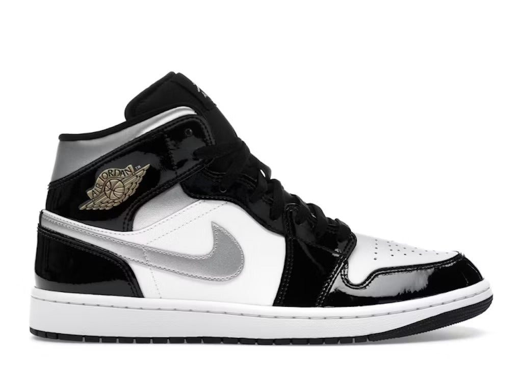 Air Jordan 1 Mid SE Patent Black White Metallic Silver Metallic Gold